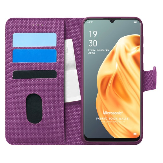 Microsonic Oppo Reno 3 Kılıf Fabric Book Wallet Mor 1