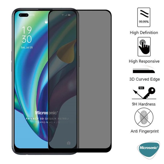 Microsonic Oppo Reno 4 Lite Privacy 5D Gizlilik Filtreli Cam Ekran Koruyucu Siyah 2