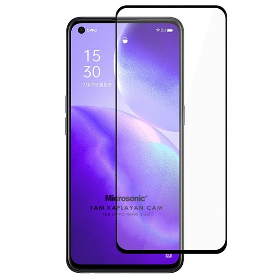 Microsonic Oppo Reno 5 5G Tam Kaplayan Temperli Cam Ekran Koruyucu Siyah 1