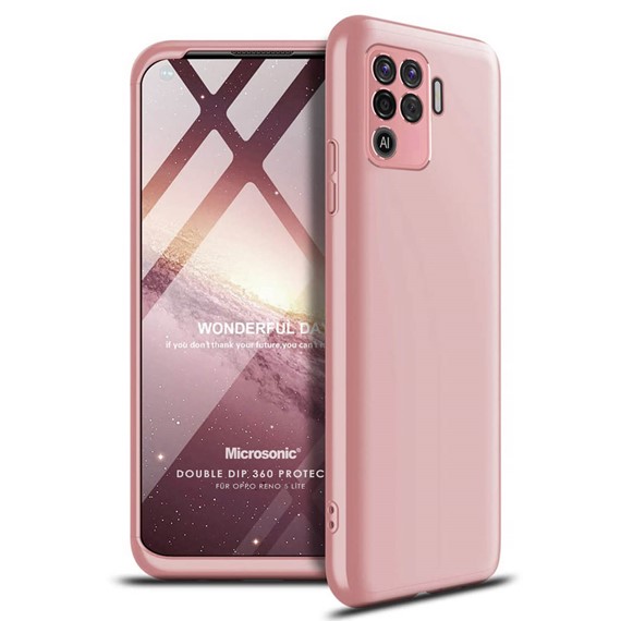 Microsonic Oppo Reno 5 Lite Kılıf Double Dip 360 Protective Rose Gold 1