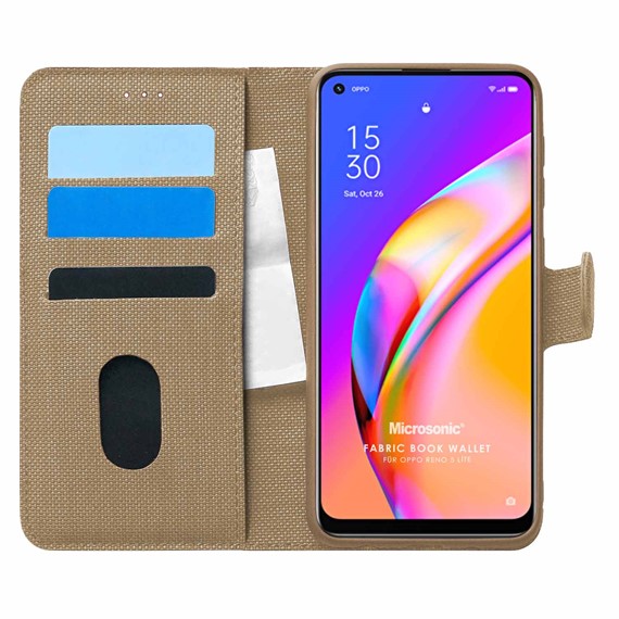 Microsonic Oppo Reno 5 Lite Kılıf Fabric Book Wallet Gold 1