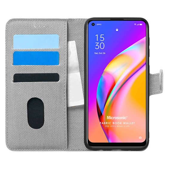 Microsonic Oppo Reno 5 Lite Kılıf Fabric Book Wallet Gri 1