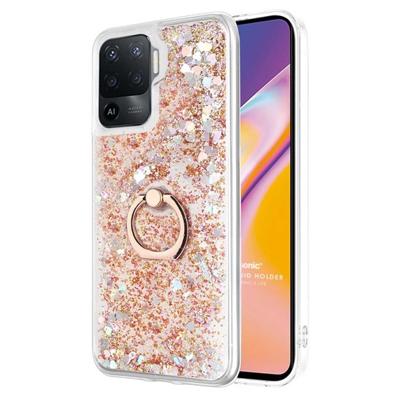 Microsonic Oppo Reno 5 Lite Kılıf Glitter Liquid Holder Gold 1