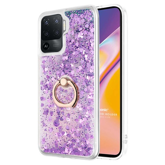 Microsonic Oppo Reno 5 Lite Kılıf Glitter Liquid Holder Mor 1