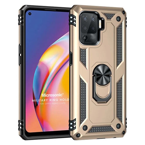 Microsonic Oppo Reno 5 Lite Kılıf Military Ring Holder Gold 1