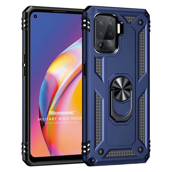 Microsonic Oppo Reno 5 Lite Kılıf Military Ring Holder Lacivert 1