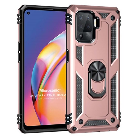 Microsonic Oppo Reno 5 Lite Kılıf Military Ring Holder Rose Gold 1