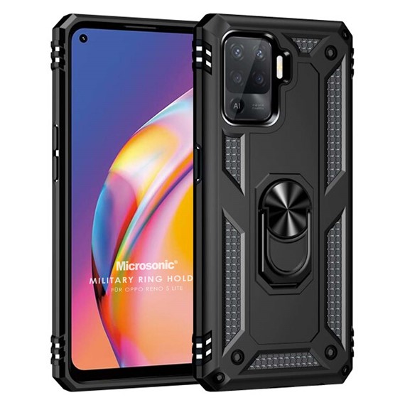 Microsonic Oppo Reno 5 Lite Kılıf Military Ring Holder Siyah 1