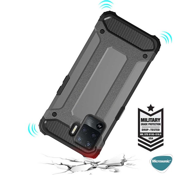 Microsonic Oppo Reno 5 Lite Kılıf Rugged Armor Gümüş 4