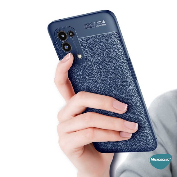 Microsonic Oppo Reno 5 Pro 5G Kılıf Deri Dokulu Silikon Lacivert 6