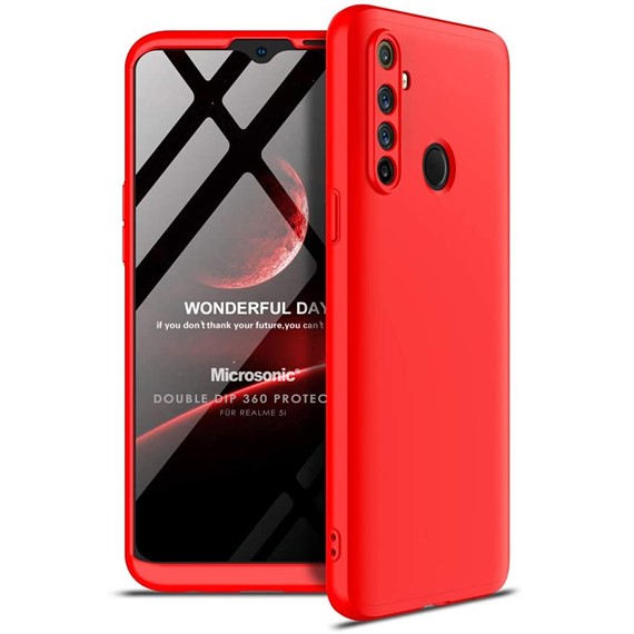 Microsonic Realme 5i Kılıf Double Dip 360 Protective Kırmızı 1