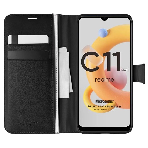 Microsonic Realme C11 2021 Kılıf Delux Leather Wallet Siyah 1