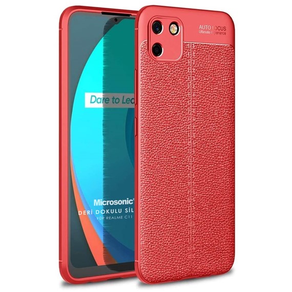 Microsonic Realme C11 Kılıf Deri Dokulu Silikon Kırmızı 1