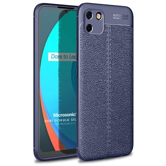 Microsonic Realme C11 Kılıf Deri Dokulu Silikon Lacivert 1