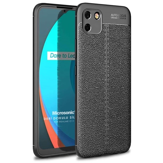 Microsonic Realme C11 Kılıf Deri Dokulu Silikon Siyah 1