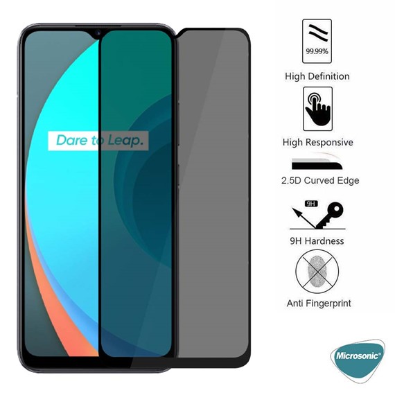 Microsonic Realme C11 Privacy 5D Gizlilik Filtreli Cam Ekran Koruyucu Siyah 3