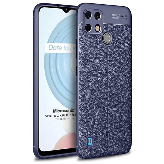 Microsonic Realme C21 Kılıf Deri Dokulu Silikon Lacivert 1