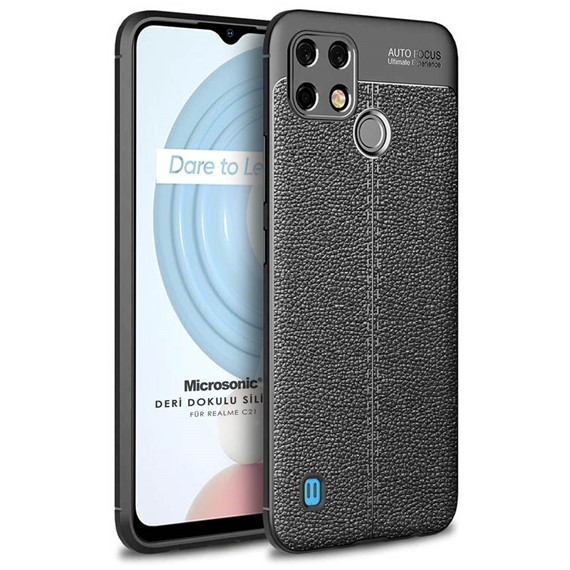 Microsonic Realme C21 Kılıf Deri Dokulu Silikon Siyah 1