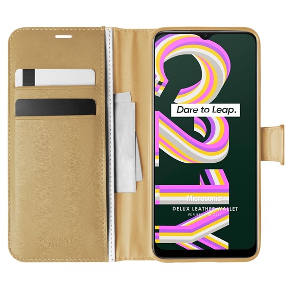 Microsonic Realme C21Y Kılıf Delux Leather Wallet Gold 1