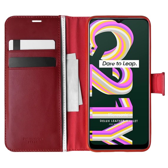 Microsonic Realme C21Y Kılıf Delux Leather Wallet Kırmızı 1
