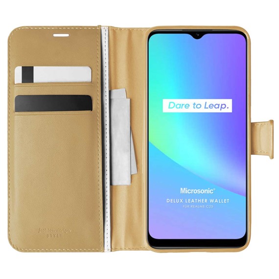 Microsonic Realme C25s Kılıf Delux Leather Wallet Gold 1