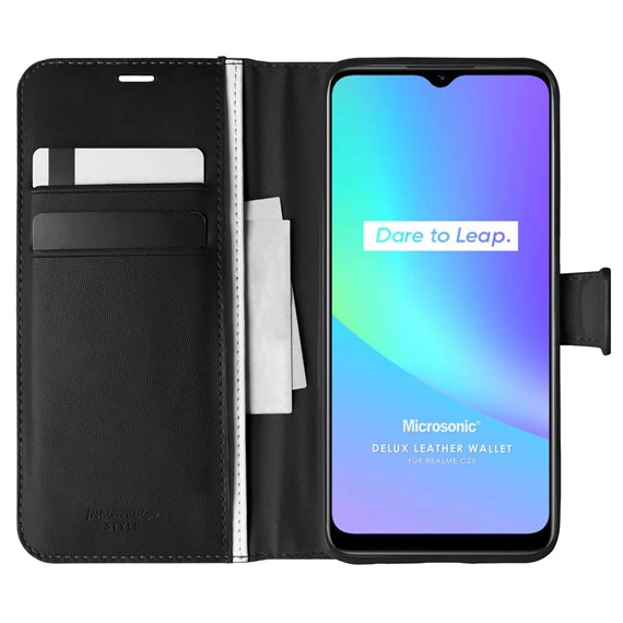 Microsonic Realme C25 Kılıf Delux Leather Wallet Siyah 1