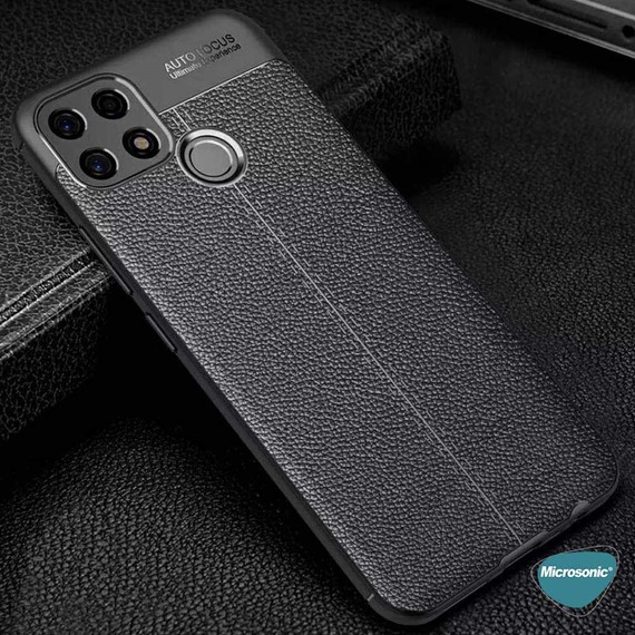 Microsonic Realme C25s Kılıf Deri Dokulu Silikon Siyah 3