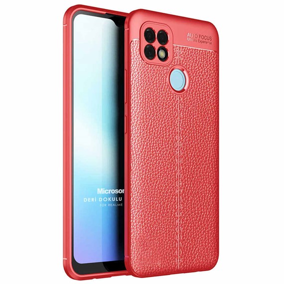 Microsonic Realme C25s Kılıf Deri Dokulu Silikon Kırmızı 1