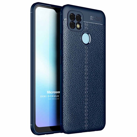 Microsonic Realme C25 Kılıf Deri Dokulu Silikon Lacivert 1