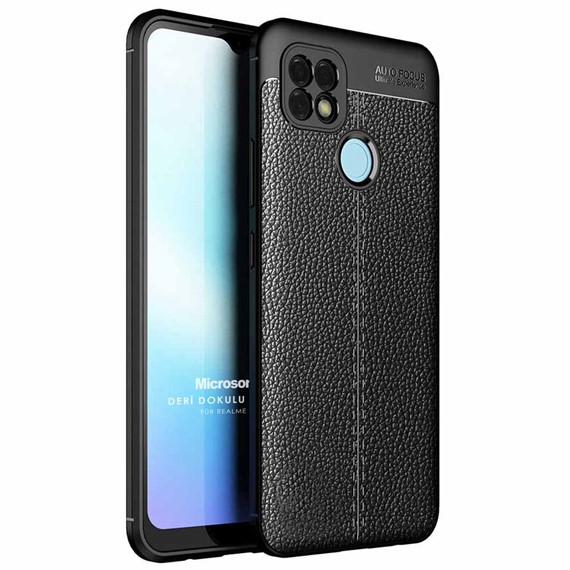 Microsonic Realme C25s Kılıf Deri Dokulu Silikon Siyah 1