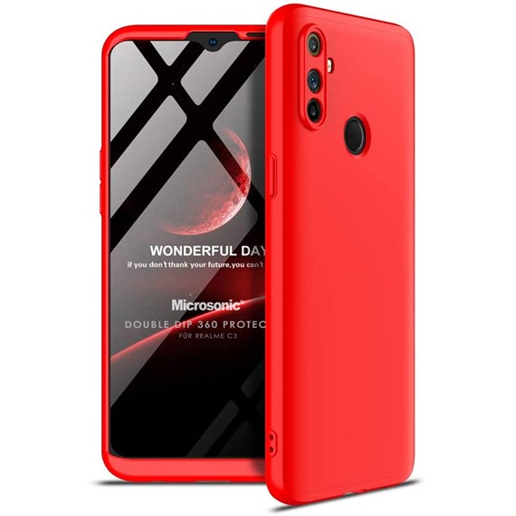 Microsonic Realme C3 Kılıf Double Dip 360 Protective Kırmızı 1