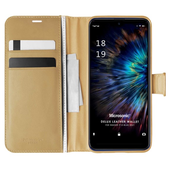 Microsonic Reeder P13 Blue 2021 Kılıf Delux Leather Wallet Gold 1