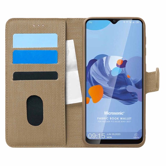 Microsonic Reeder P13 Blue Max 2021 Kılıf Fabric Book Wallet Gold 1