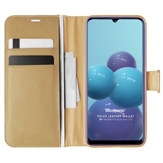 Microsonic Reeder P13 Blue Max Lite Kılıf Delux Leather Wallet Gold 1