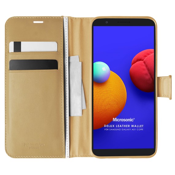 Microsonic Samsung Galaxy A01 Core Kılıf Delux Leather Wallet Gold 1