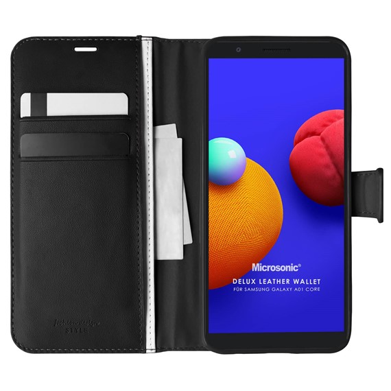 Microsonic Samsung Galaxy A01 Core Kılıf Delux Leather Wallet Siyah 1