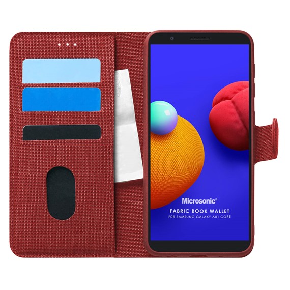 Microsonic Samsung Galaxy A01 Core Kılıf Fabric Book Wallet Kırmızı 1