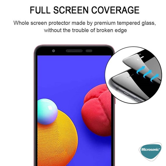 Microsonic Samsung Galaxy A01 Core Tam Kaplayan Temperli Cam Ekran Koruyucu Siyah 5