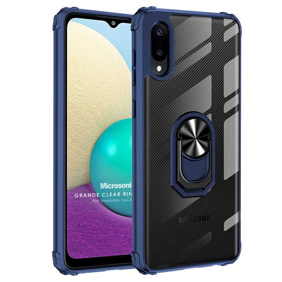 Microsonic Samsung Galaxy A02 Kılıf Grande Clear Ring Holder Lacivert 1