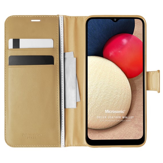 Microsonic Samsung Galaxy A02s Kılıf Delux Leather Wallet Gold 1