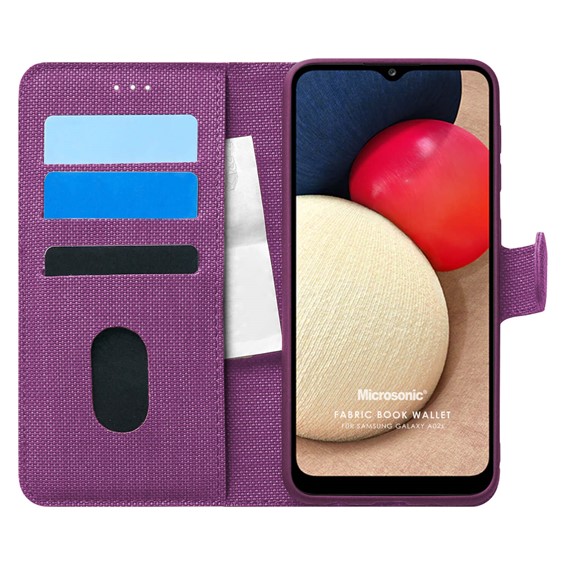 Microsonic Samsung Galaxy A02s Kılıf Fabric Book Wallet Mor 1