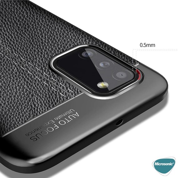 Microsonic Samsung Galaxy A03s Kılıf Deri Dokulu Silikon Siyah 3
