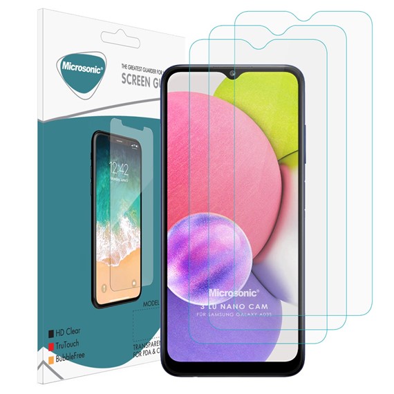 Microsonic Samsung Galaxy A03s Screen Protector Nano Glass Cam Ekran Koruyucu 3 lü Paket 1