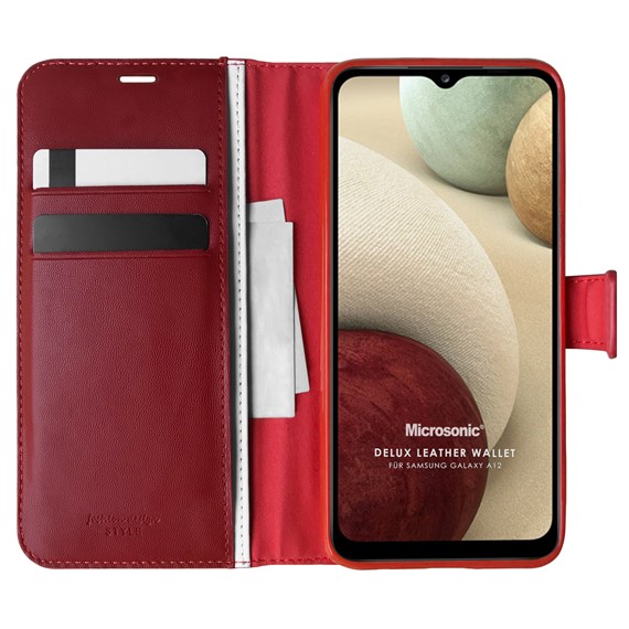 Microsonic Samsung Galaxy A12 Kılıf Delux Leather Wallet Kırmızı 1