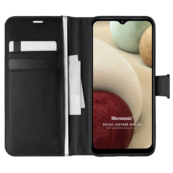 Microsonic Samsung Galaxy A12 Kılıf Delux Leather Wallet Siyah 1