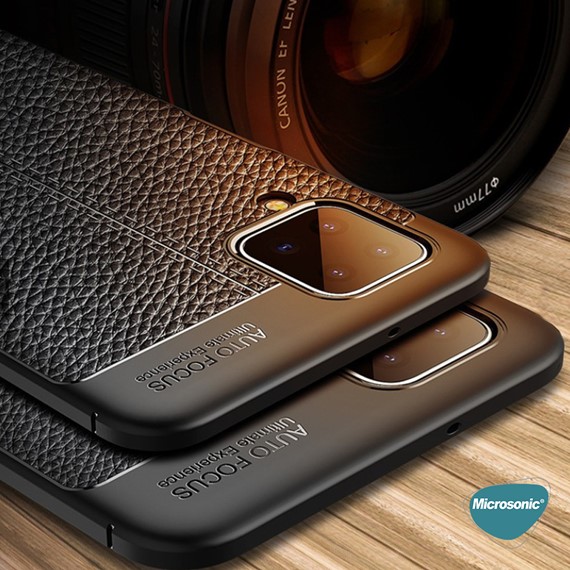 Microsonic Samsung Galaxy A12 Kılıf Deri Dokulu Silikon Lacivert 6