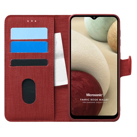 Microsonic Samsung Galaxy A12 Kılıf Fabric Book Wallet Kırmızı 1