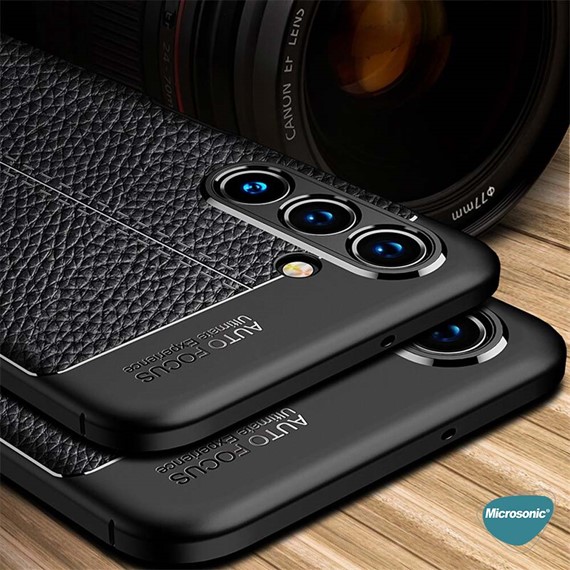 Microsonic Samsung Galaxy A04S Kılıf Deri Dokulu Silikon Siyah 4