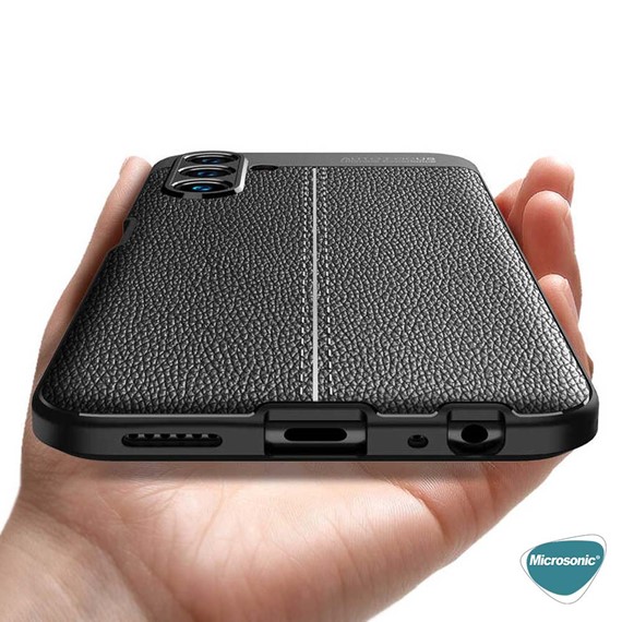 Microsonic Samsung Galaxy A13 Kılıf Deri Dokulu Silikon Siyah 5