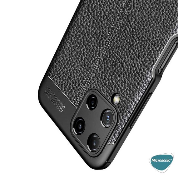 Microsonic Samsung Galaxy A22 4G Kılıf Deri Dokulu Silikon Siyah 3